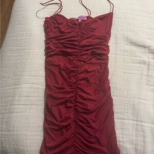 Edikted Red Ruched Sweetheart Bodycon Dress